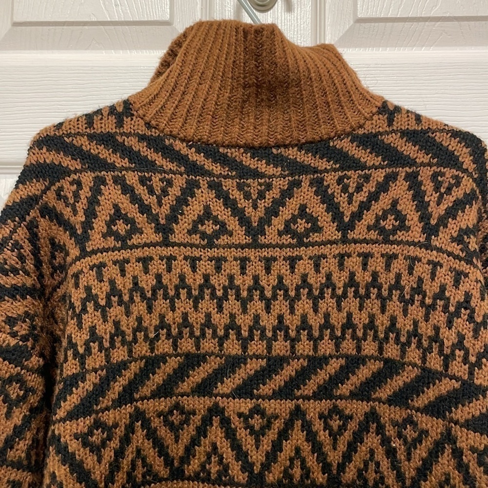 AERIE |Fair Isle | Aztec Pattern | Oversized Quarter Zip |Brown/Black |Size XS - Picture 5 of 16